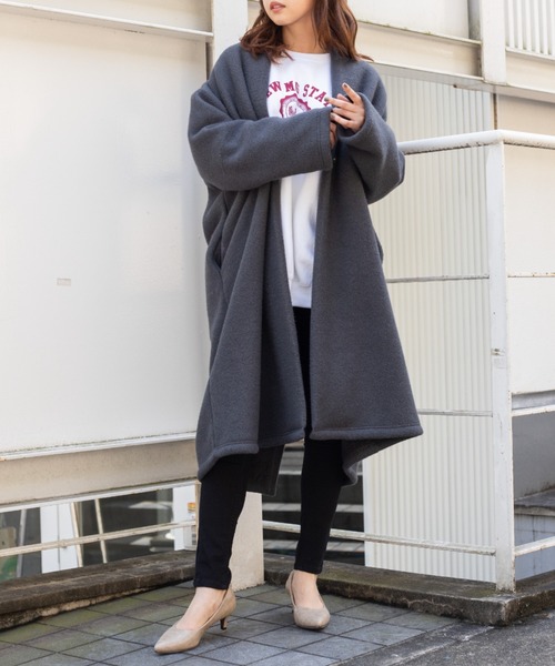 WEGO（ウィゴー）の「MUMU&GO/フェイクウールガウンコート（ノーカラーコート・レディース・ベージュ/ブラック/ライトブラウン/マスタード・FREE）」の9枚目の写真