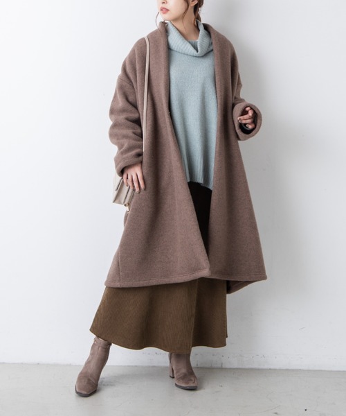 WEGO（ウィゴー）の「MUMU&GO/フェイクウールガウンコート（ノーカラーコート・レディース・ベージュ/ブラック/ライトブラウン/マスタード・FREE）」の5枚目の写真