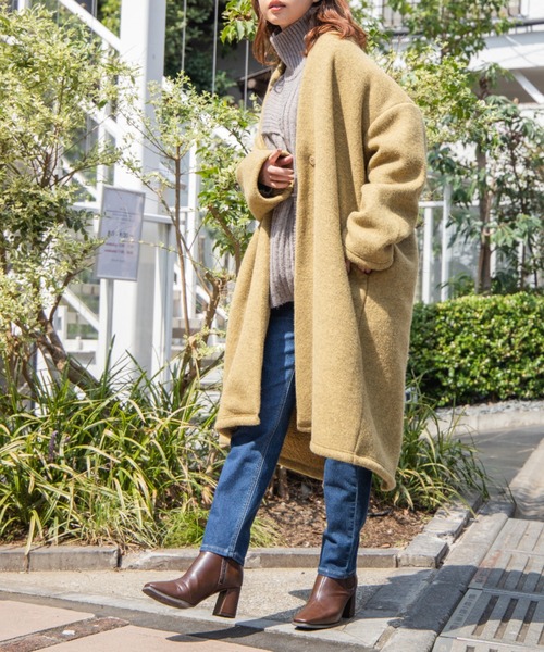 WEGO（ウィゴー）の「MUMU&GO/フェイクウールガウンコート（ノーカラーコート・レディース・ベージュ/ブラック/ライトブラウン/マスタード・FREE）」の12枚目の写真