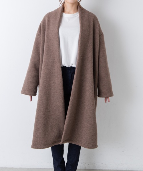 WEGO（ウィゴー）の「MUMU&GO/フェイクウールガウンコート（ノーカラーコート・レディース・ベージュ/ブラック/ライトブラウン/マスタード・FREE）」の11枚目の写真