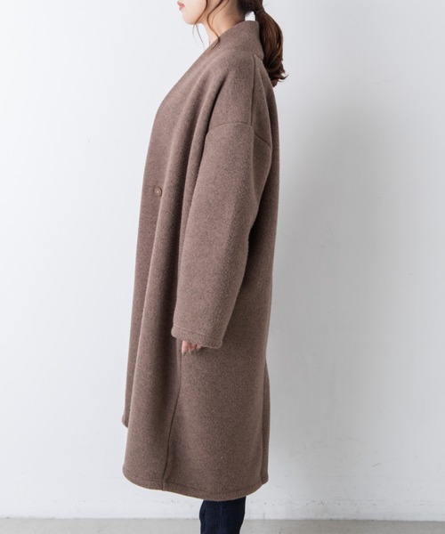 WEGO（ウィゴー）の「MUMU&GO/フェイクウールガウンコート（ノーカラーコート・レディース・ベージュ/ブラック/ライトブラウン/マスタード・FREE）」の10枚目の写真