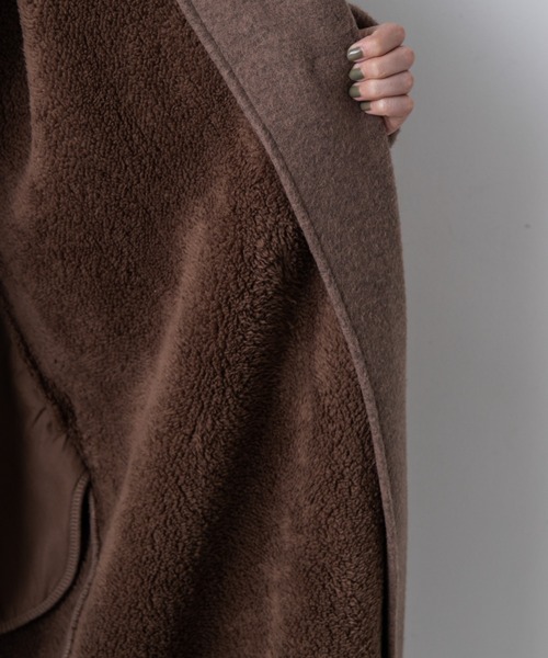 WEGO（ウィゴー）の「MUMU&GO/フェイクウールガウンコート（ノーカラーコート・レディース・ベージュ/ブラック/ライトブラウン/マスタード・FREE）」の6枚目の写真