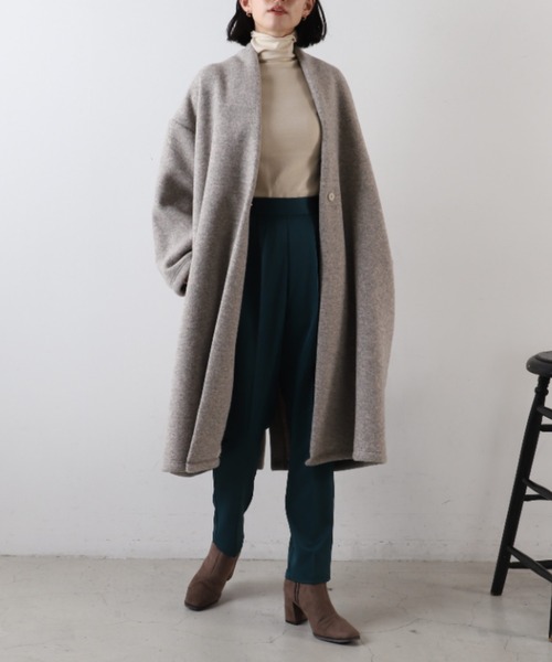 WEGO（ウィゴー）の「MUMU&GO/フェイクウールガウンコート（ノーカラーコート・レディース・ベージュ/ブラック/ライトブラウン/マスタード・FREE）」の20枚目の写真