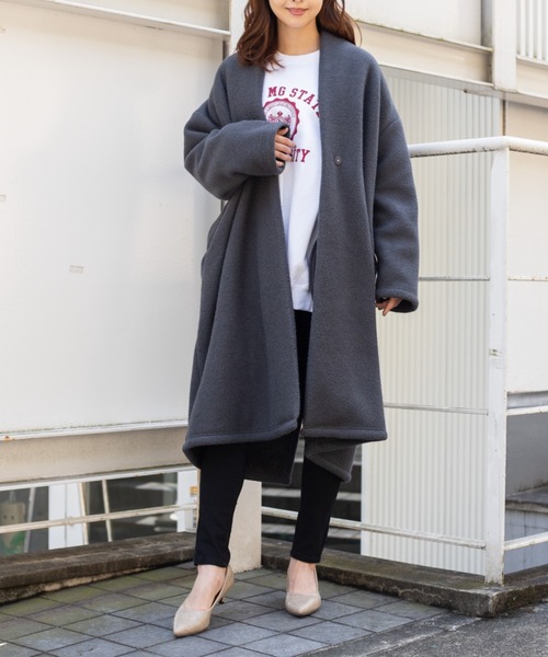 WEGO（ウィゴー）の「MUMU&GO/フェイクウールガウンコート（ノーカラーコート・レディース・ベージュ/ブラック/ライトブラウン/マスタード・FREE）」の18枚目の写真