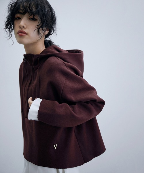 venit(ヴェニット)の「【venit】DOUBLE FACE KNIT FOODIE(パーカー・レディース・イエロー/ダークブラウン・38)」の2枚目の写真