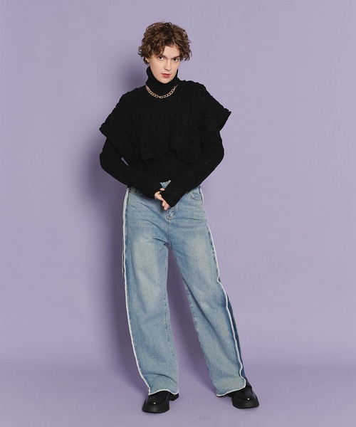 casane（カサネ）の「ケーブルレイヤードニット（ニット/セーター・レディース・ダークグリーン/ブラック・FREE）」の3枚目の写真