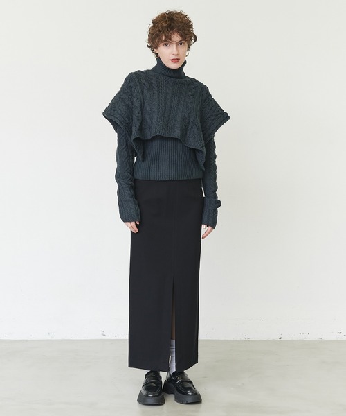 casane（カサネ）の「ケーブルレイヤードニット（ニット/セーター・レディース・ダークグリーン/ブラック・FREE）」の12枚目の写真