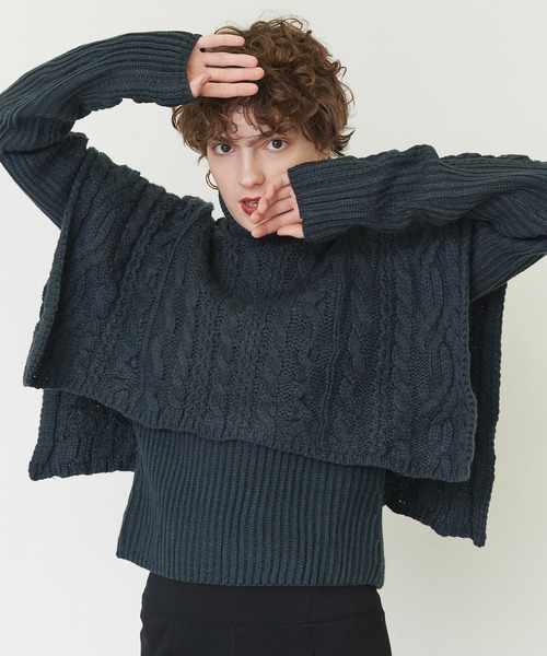 casane（カサネ）の「ケーブルレイヤードニット（ニット/セーター・レディース・ダークグリーン/ブラック・FREE）」の19枚目の写真
