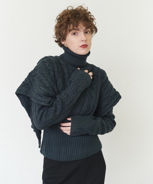casane（カサネ）の「ケーブルレイヤードニット（ニット/セーター・レディース・ダークグリーン/ブラック・FREE）」の20枚目の写真