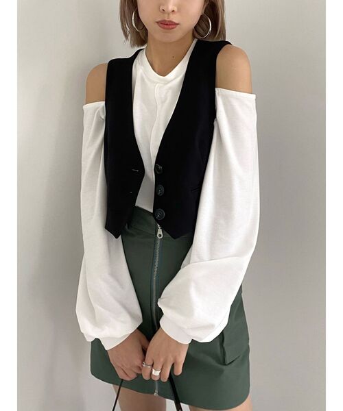 styling/ ショルダーカットトップス セール】ショルダーカットルーズトップス（Tシャツ/カットソー