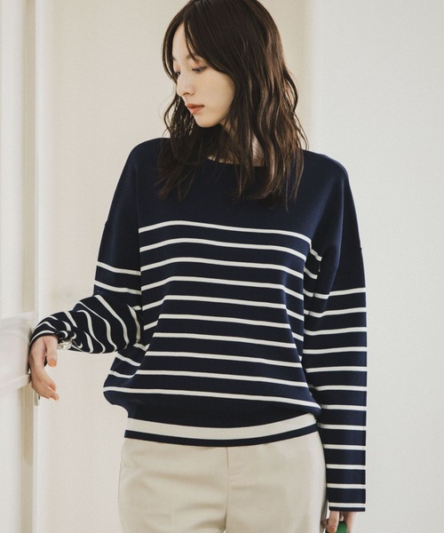 Andemiu(アンデミュウ)の「【WEB限定】ハイショクボーダーニット185622(ニット/セーター・レディース・オフホワイト/グリーン/ピンク/ネイビー・FREE)」の3枚目の写真