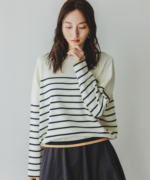 Andemiu(アンデミュウ)の「【WEB限定】ハイショクボーダーニット185622(ニット/セーター・レディース・オフホワイト/グリーン/ピンク/ネイビー・FREE)」の10枚目の写真
