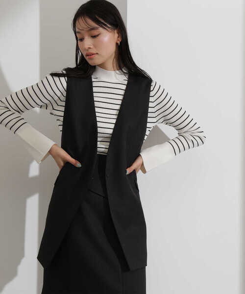 NATURAL BEAUTY BASIC(ナチュラルビューティーベーシック)の「ノーカラージレ(ブルゾン・レディース・ブラック/オフホワイト・SMALL/MEDIUM)」の3枚目の写真