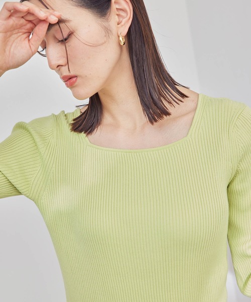 ROPE'（ロペ）の「【洗える】スクエアネック8分袖コットンリブニット（Tシャツ/カットソー・レディース・ホワイト系その他2/ダークラベンダー/ブルー系その他6/ライトグリーン/オレンジ・38）」の13枚目の写真