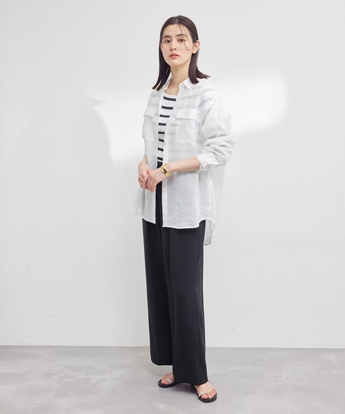 ROPE'（ロペ）の「【洗える】スクエアネック8分袖コットンリブニット（Tシャツ/カットソー・レディース・ホワイト系その他2/ダークラベンダー/ブルー系その他6/ライトグリーン/オレンジ・38）」の12枚目の写真