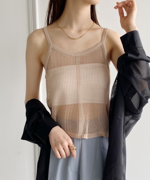 yuue' ( wear )（ユーイ）の「メッシュタンクトップ（タンクトップ・レディース・ホワイト/ベージュ/ブラック・FREE）」の3枚目の写真