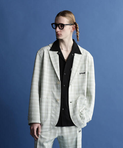 schott（ショット）の「【直営限定】Schott/ショット/PATTERNED JERSEY 2BUTTON JACKET/パターンジャージ 2ボタンジャケット（テーラードジャケット・メンズ・ブラック/ホワイト系2・L/M/XL）」の5枚目の写真