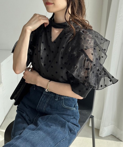 one after another NICE CLAUP（ワンアフターアナザーナイスクラップ）の「マルチwayリボンブラウス（シャツ/ブラウス・レディース・オフホワイト/ブラック系その他/グレー/ドット・FREE）」の4枚目の写真