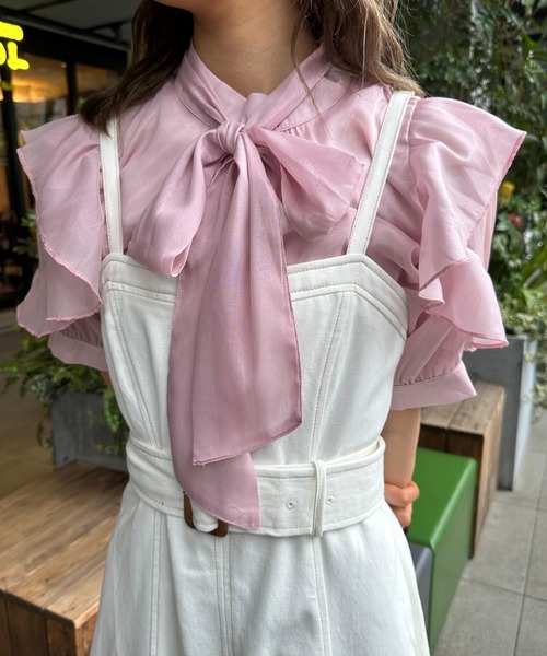 one way（ワンウェイ）の「ラメオーガンリボンタイブラウス（シャツ/ブラウス・レディース・ピンク/グリーン/ホワイト/ホワイト系その他/ベージュ系その他・FREE）」の5枚目の写真