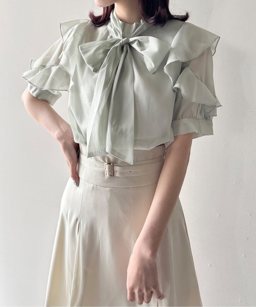 one way（ワンウェイ）の「ラメオーガンリボンタイブラウス（シャツ/ブラウス・レディース・ピンク/グリーン/ホワイト/ホワイト系その他/ベージュ系その他・FREE）」の4枚目の写真