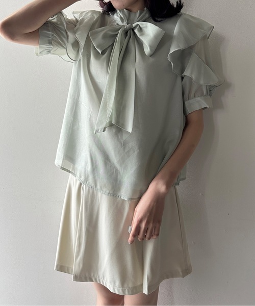 one way（ワンウェイ）の「ラメオーガンリボンタイブラウス（シャツ/ブラウス・レディース・ピンク/グリーン/ホワイト/ホワイト系その他/ベージュ系その他・FREE）」の8枚目の写真