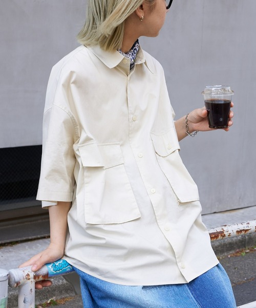 CIAOPANIC TYPY(チャオパニックティピー)の「ブロードビッグポケットビッグシャツ(シャツ/ブラウス・メンズ・ネイビー/ベージュ/グリーン系その他・MEDIUM/LARGE)」の5枚目の写真