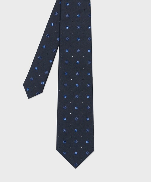Paul Smith ネクタイ ダークネイビー 花柄系 ドット柄 総柄 Paul Smith ネクタイ ドット柄 ネイビー 花柄 ポールスミス シルク