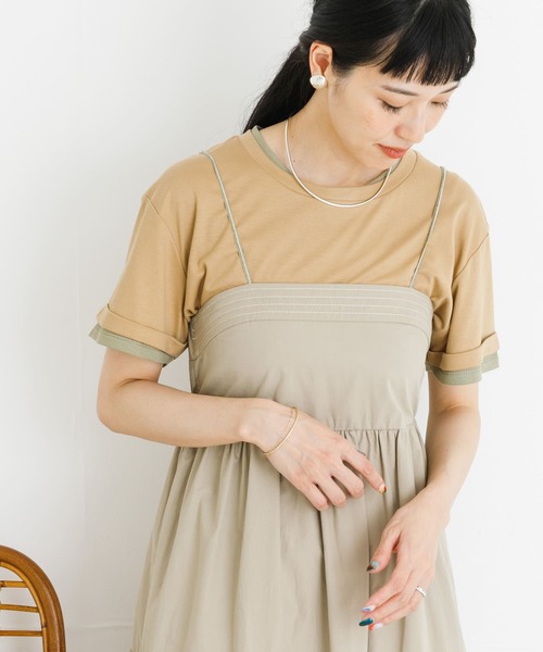 UR Lab.(アーバンリサーチラボ)の「レイヤード風Tシャツ(Tシャツ/カットソー・レディース・ベージュ/ブラック/オフホワイト・FREE)」の3枚目の写真
