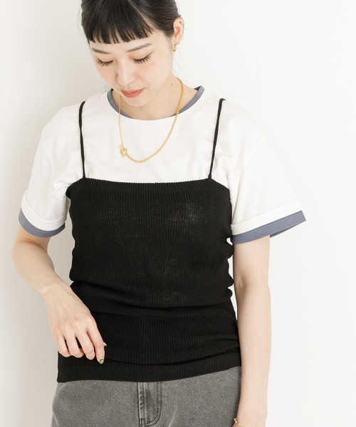 UR Lab.(アーバンリサーチラボ)の「レイヤード風Tシャツ(Tシャツ/カットソー・レディース・ベージュ/ブラック/オフホワイト・FREE)」の2枚目の写真