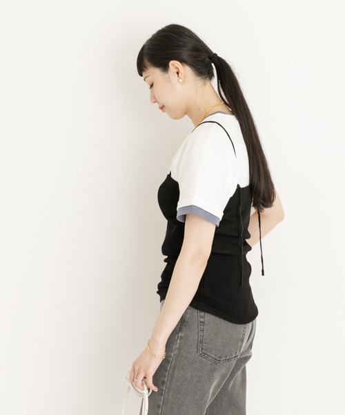 UR Lab.(アーバンリサーチラボ)の「レイヤード風Tシャツ(Tシャツ/カットソー・レディース・ベージュ/ブラック/オフホワイト・FREE)」の6枚目の写真