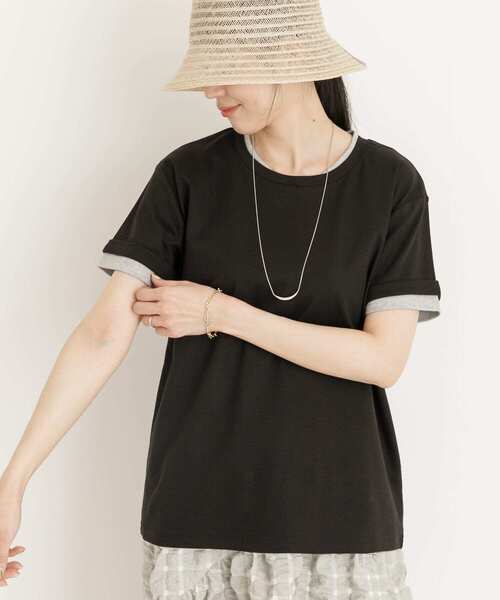 UR Lab.(アーバンリサーチラボ)の「レイヤード風Tシャツ(Tシャツ/カットソー・レディース・ベージュ/ブラック/オフホワイト・FREE)」の9枚目の写真
