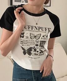 ラグラン配色短丈半袖Tシャツ