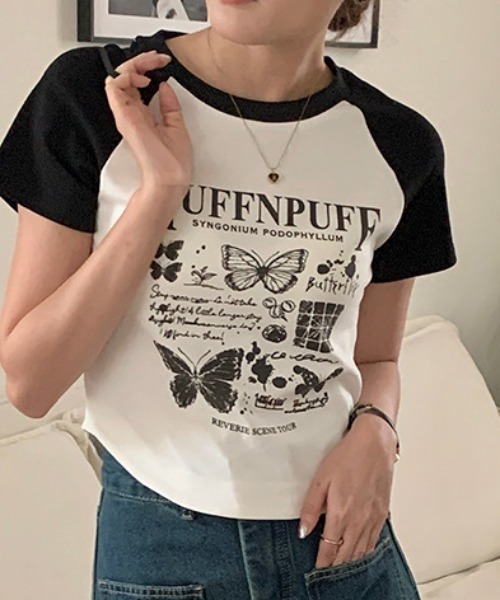 deux amour(ドゥーザムール)の「ラグラン配色短丈半袖Tシャツ(Tシャツ/カットソー・レディース・ホワイト・FREE)」の1枚目の写真