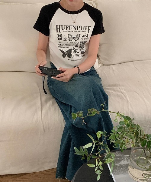 deux amour(ドゥーザムール)の「ラグラン配色短丈半袖Tシャツ(Tシャツ/カットソー・レディース・ホワイト・FREE)」の9枚目の写真