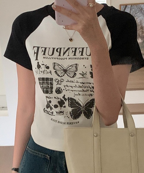deux amour(ドゥーザムール)の「ラグラン配色短丈半袖Tシャツ(Tシャツ/カットソー・レディース・ホワイト・FREE)」の5枚目の写真