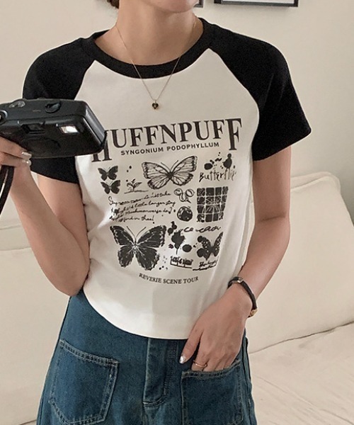deux amour(ドゥーザムール)の「ラグラン配色短丈半袖Tシャツ(Tシャツ/カットソー・レディース・ホワイト・FREE)」の4枚目の写真