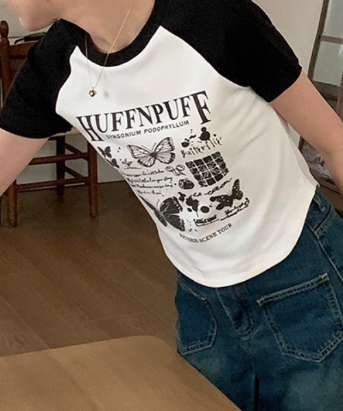 deux amour(ドゥーザムール)の「ラグラン配色短丈半袖Tシャツ(Tシャツ/カットソー・レディース・ホワイト・FREE)」の10枚目の写真
