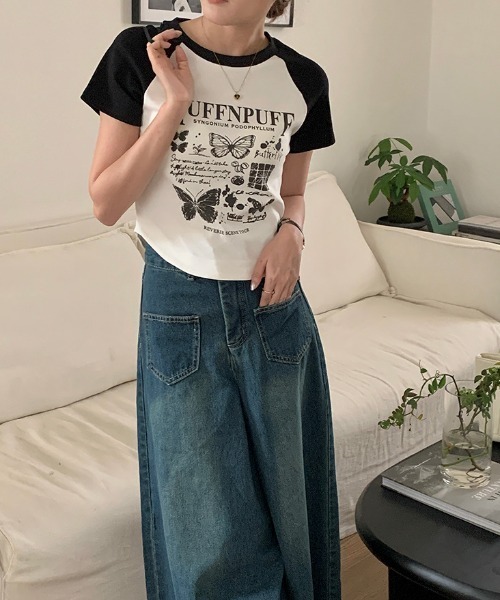 deux amour(ドゥーザムール)の「ラグラン配色短丈半袖Tシャツ(Tシャツ/カットソー・レディース・ホワイト・FREE)」の8枚目の写真