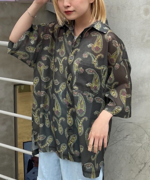 CIAOPANIC(チャオパニック)の「メッシュペイズリーシャツ(シャツ/ブラウス・レディース・ブラック/カーキ/ネイビー・MEDIUM/LARGE)」の3枚目の写真
