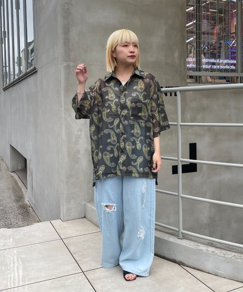 CIAOPANIC(チャオパニック)の「メッシュペイズリーシャツ(シャツ/ブラウス・レディース・ブラック/カーキ/ネイビー・MEDIUM/LARGE)」の12枚目の写真
