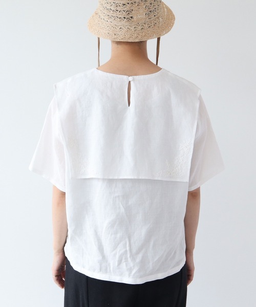yuni ユニ ラミー　ハンド刺繍　バーサカラーブラウス セーラー 23ss 麻 yuni ユニ ラミー ハンド刺繍 バーサカラーブラウス セーラー