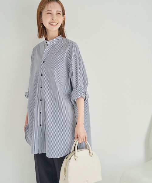 ROPE' PICNIC（ロペピクニック）の「バンドカラーチュニックシャツ（シャツ/ブラウス・レディース・ネイビー/オフホワイト・38）」の8枚目の写真