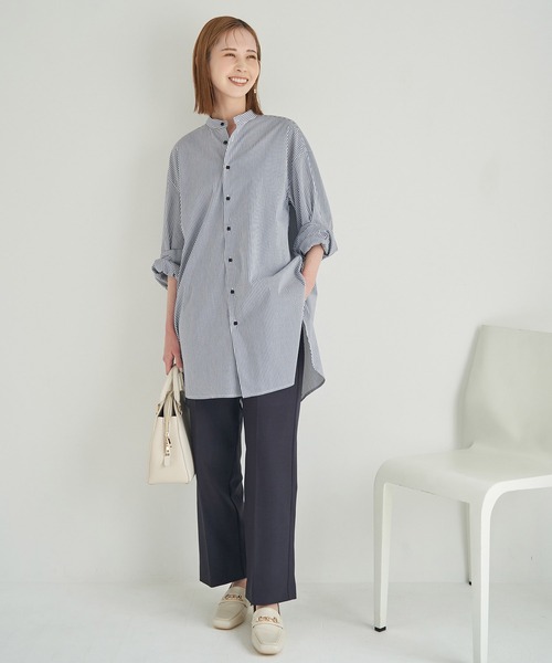 ROPE' PICNIC（ロペピクニック）の「バンドカラーチュニックシャツ（シャツ/ブラウス・レディース・ネイビー/オフホワイト・38）」の9枚目の写真