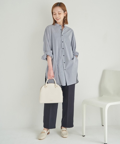 ROPE' PICNIC（ロペピクニック）の「バンドカラーチュニックシャツ（シャツ/ブラウス・レディース・ネイビー/オフホワイト・38）」の10枚目の写真