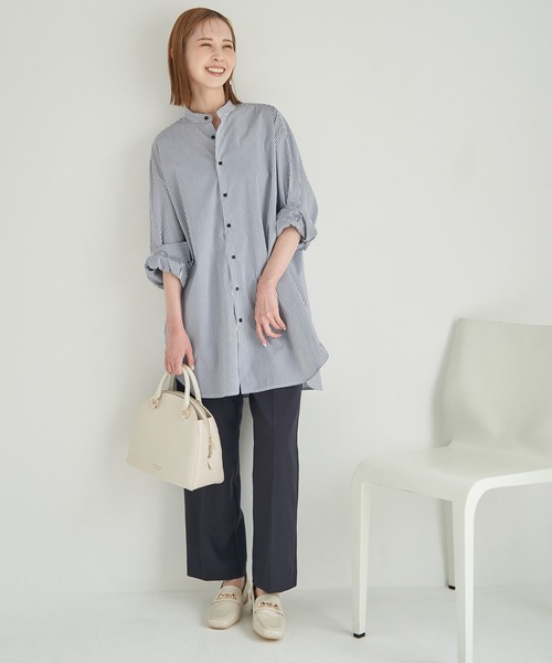 ROPE' PICNIC（ロペピクニック）の「バンドカラーチュニックシャツ（シャツ/ブラウス・レディース・ネイビー/オフホワイト・38）」の11枚目の写真