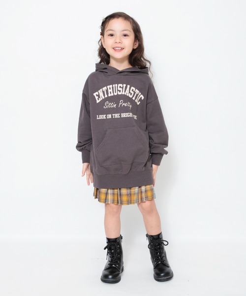 BRANSHES（ブランシェス）の「フード付きミニ丈ワンピース（ワンピース・キッズ・チャコールグレー/キナリ・90/130/150/100/120/140/110）」の5枚目の写真