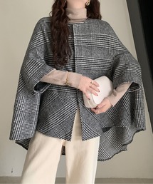 ビックシルエットチェック柄ドルマンポンチョ