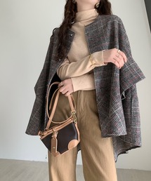 ビックシルエットチェック柄ドルマンポンチョ
