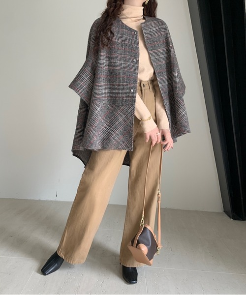 emi+(エミプラス)の「ビックシルエットチェック柄ドルマンポンチョ(ポンチョ・レディース・ブラック系その他/グレー系その他/グレー系その他2・M/L)」の13枚目の写真