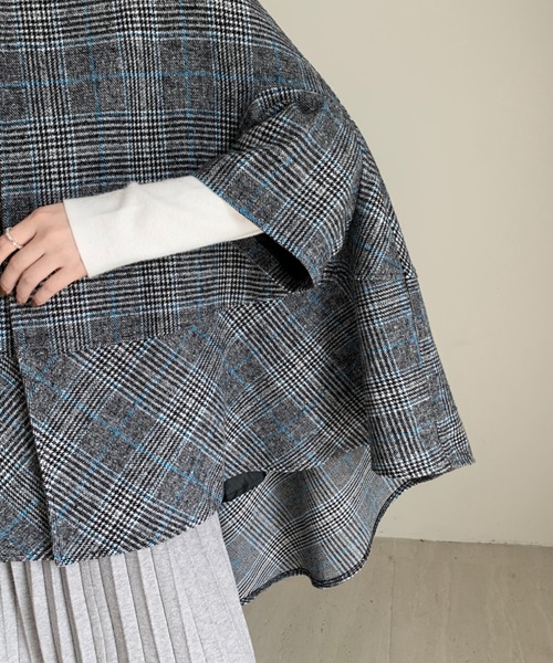 emi+(エミプラス)の「ビックシルエットチェック柄ドルマンポンチョ(ポンチョ・レディース・ブラック系その他/グレー系その他/グレー系その他2・M/L)」の14枚目の写真
